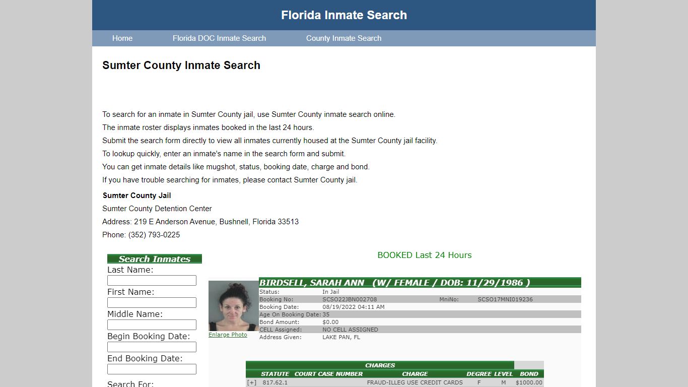 Sumter County Inmate Search